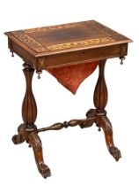 A Victorian inlaid rosewood work table/storage table with fitted interior. Circa 1860. 59x44x75cm