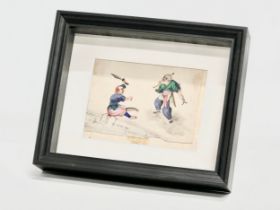 A mid 19th century Chinese pith painting. Reframed. 17x12cm. Frame 28.5x6x23cm