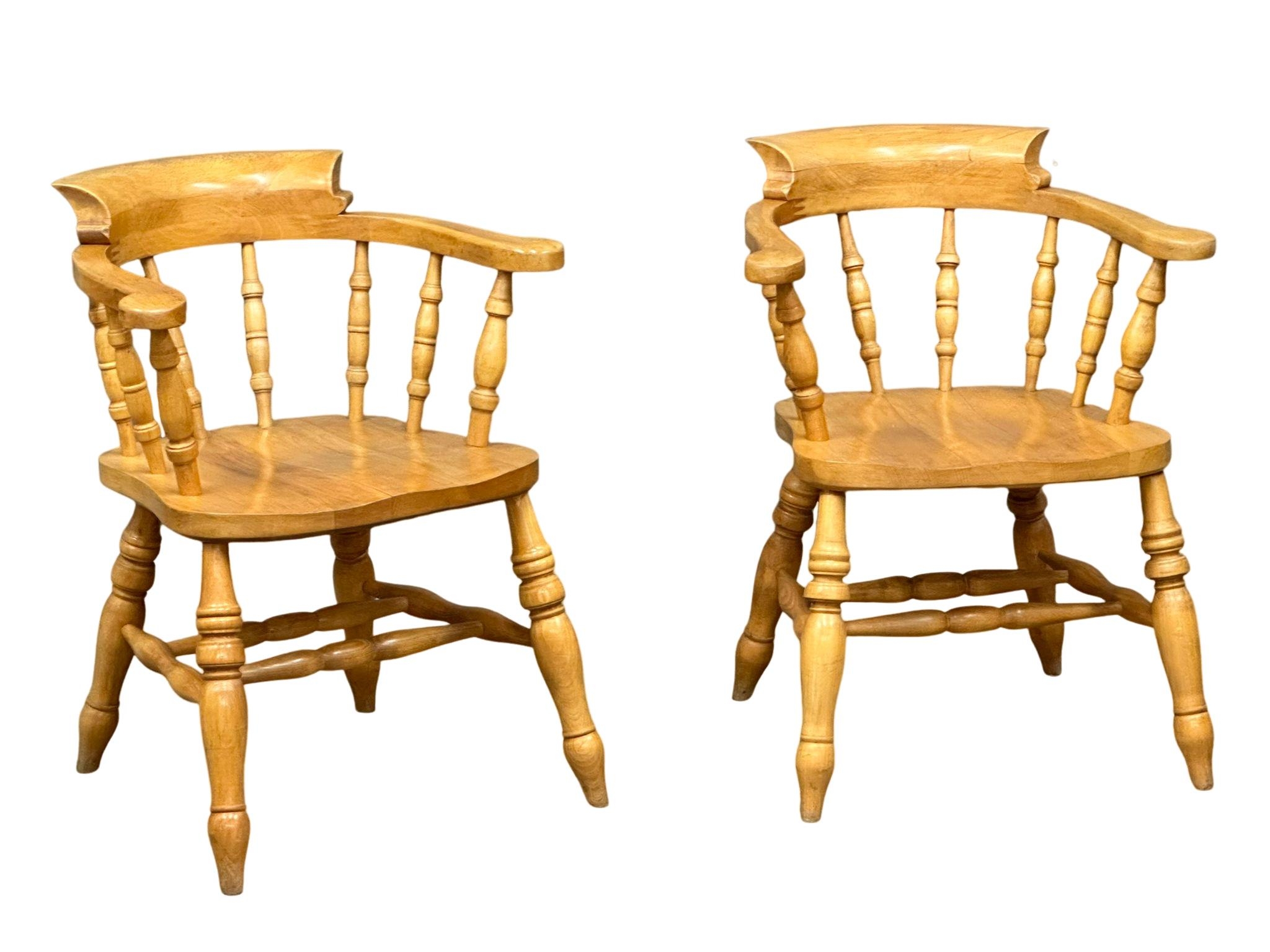 A pair of Victorian style solid beech smokers chairs/armchairs. - Image 3 of 4