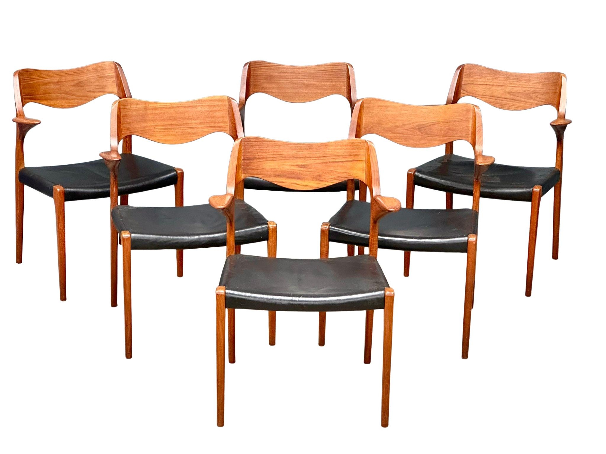 A set of 6 rare Danish Mid Century teak carver chairs designed by Niels Otto Moller for J.L. Moller. - Image 2 of 20