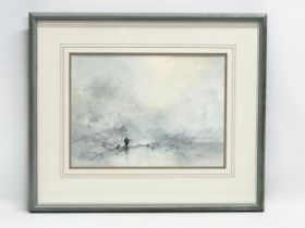 A large watercolour by Tom Kerr. Fishing by the Lake. 39x29cm. Frame 60.5x51.5cm