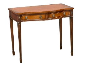 A Robert Adams Revival inlaid mahogany serpentine front side table with 2 drawers. 90.5x55x76.5cm