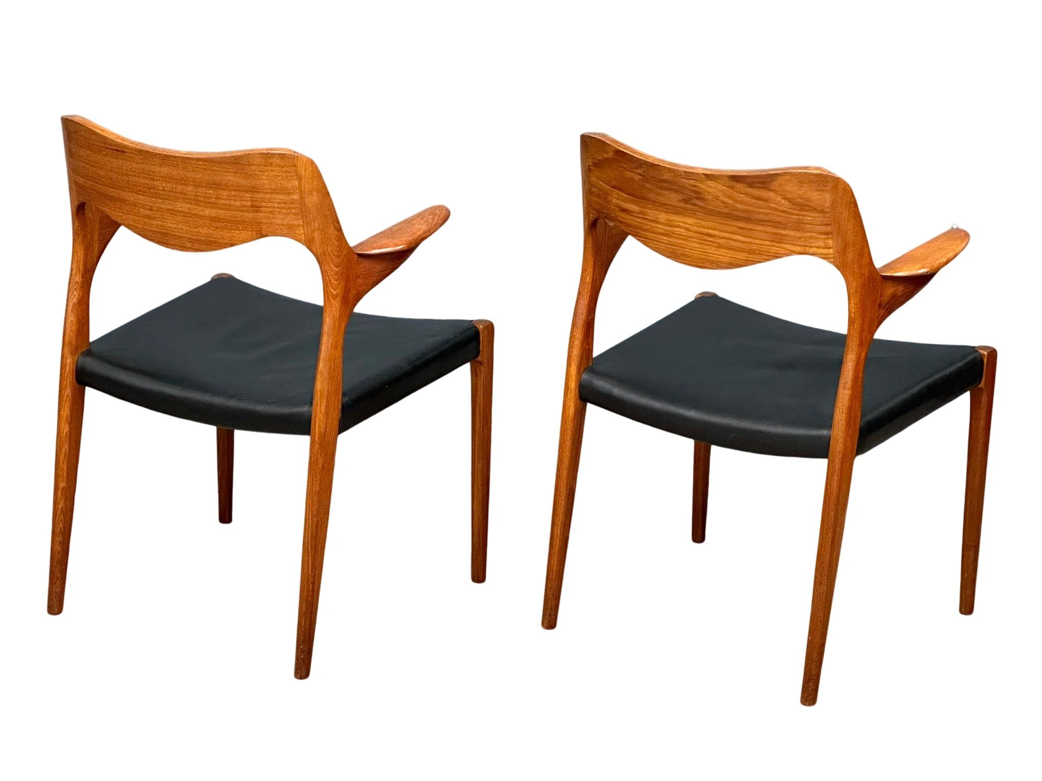 A pair of rare Danish Mid Century teak carver armchairs designed by Niels Otto Moller for J.L. - Image 6 of 12