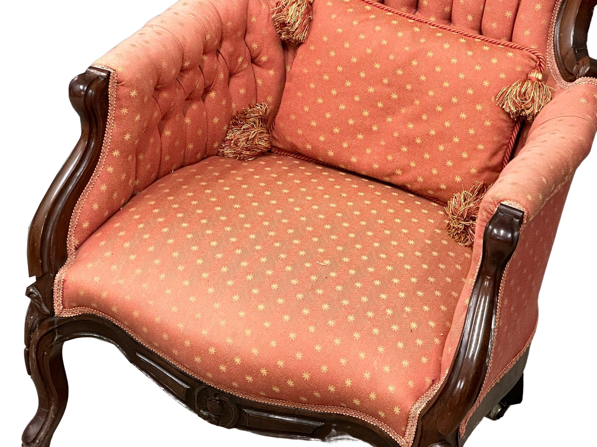 A Victorian mahogany deep buttoned back armchair on cabriole legs. - Image 3 of 5