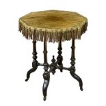 A 19th century ‘Gypsy’ table with original upholstery and brass studs in the aesthetic movement.