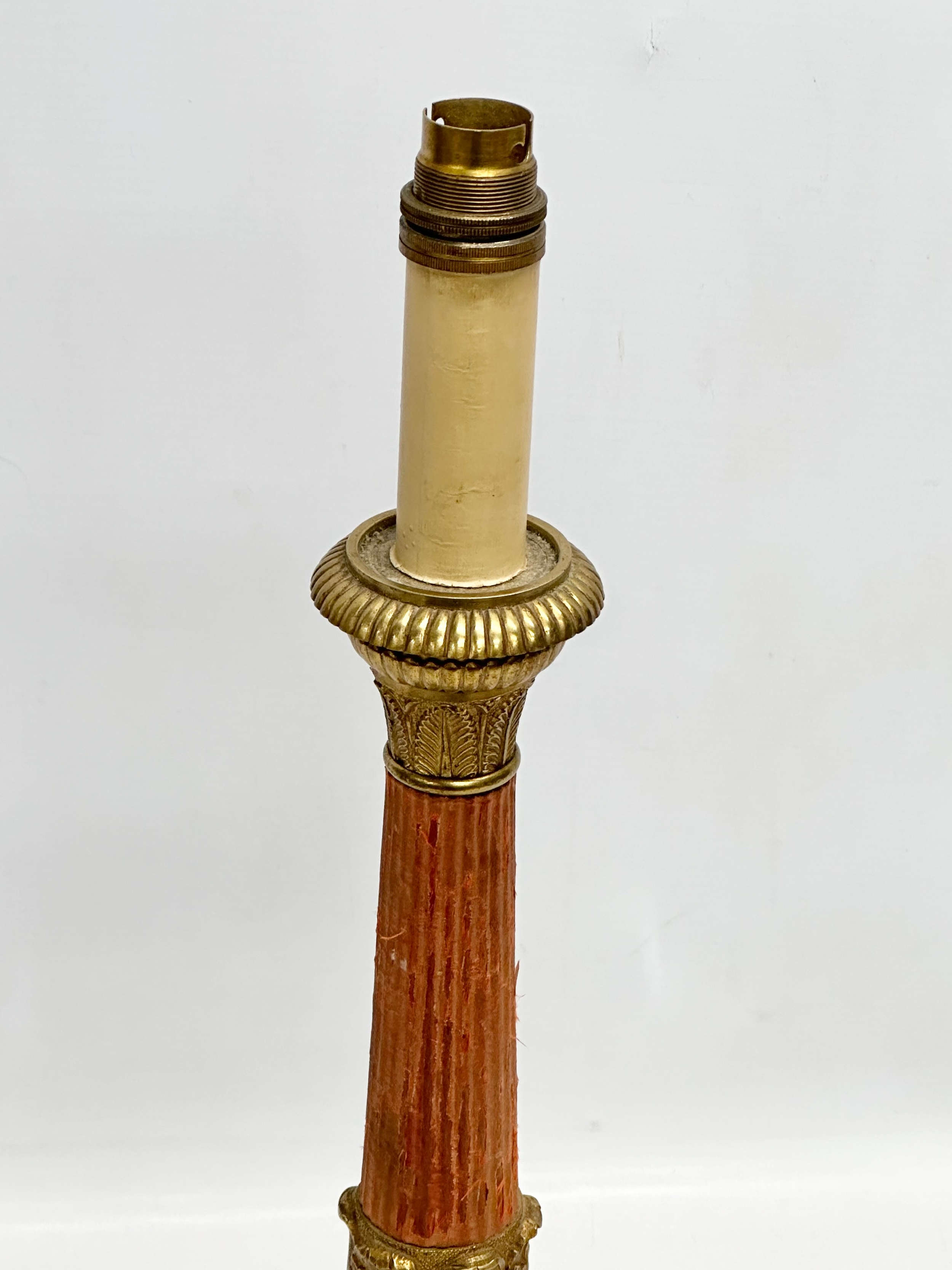 A good quality early 20th century French Empire style brass table lamp with 3 paw feet. Circa - Image 5 of 5