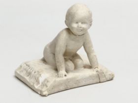 A late 19th/early 20th century plaster figure. Titled ‘Ise Coming’ faded makers stamp on back. 11.