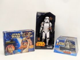 A collection of 3 Star Wars models including a talking Stormtrooper, Star Wars Episode I Jar Jar