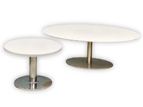 2 Italian tables. A large Italian chrome base coffee table and a chrome based lamp table stamped
