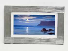 An oil painting on board by Donal McNaughton. Full Moon. 39.4x19.5cm. Frame 56x36cm