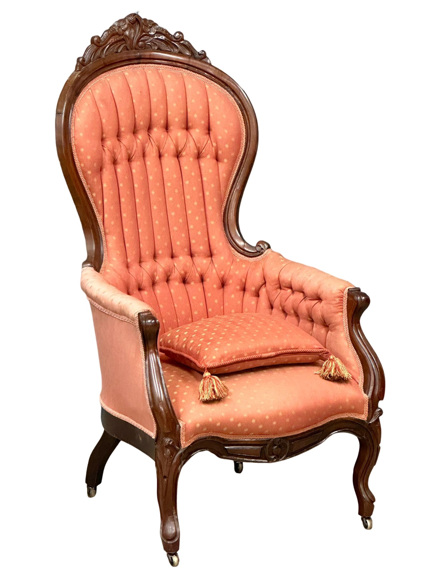 A Victorian mahogany deep buttoned back armchair on cabriole legs. - Image 2 of 5