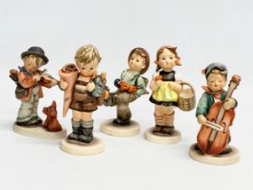 5 West German M.J.Hummel Goebel pottery figures. Sweet Music, Little Scholar 15cm, Happy