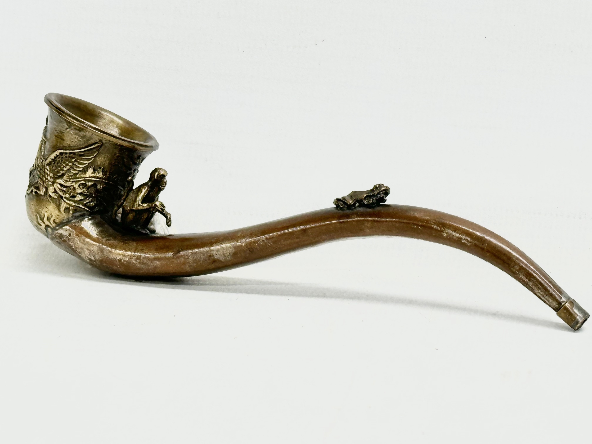 An early 20th century Chinese novelty dragon design opium pipe, with good quality carved monkey