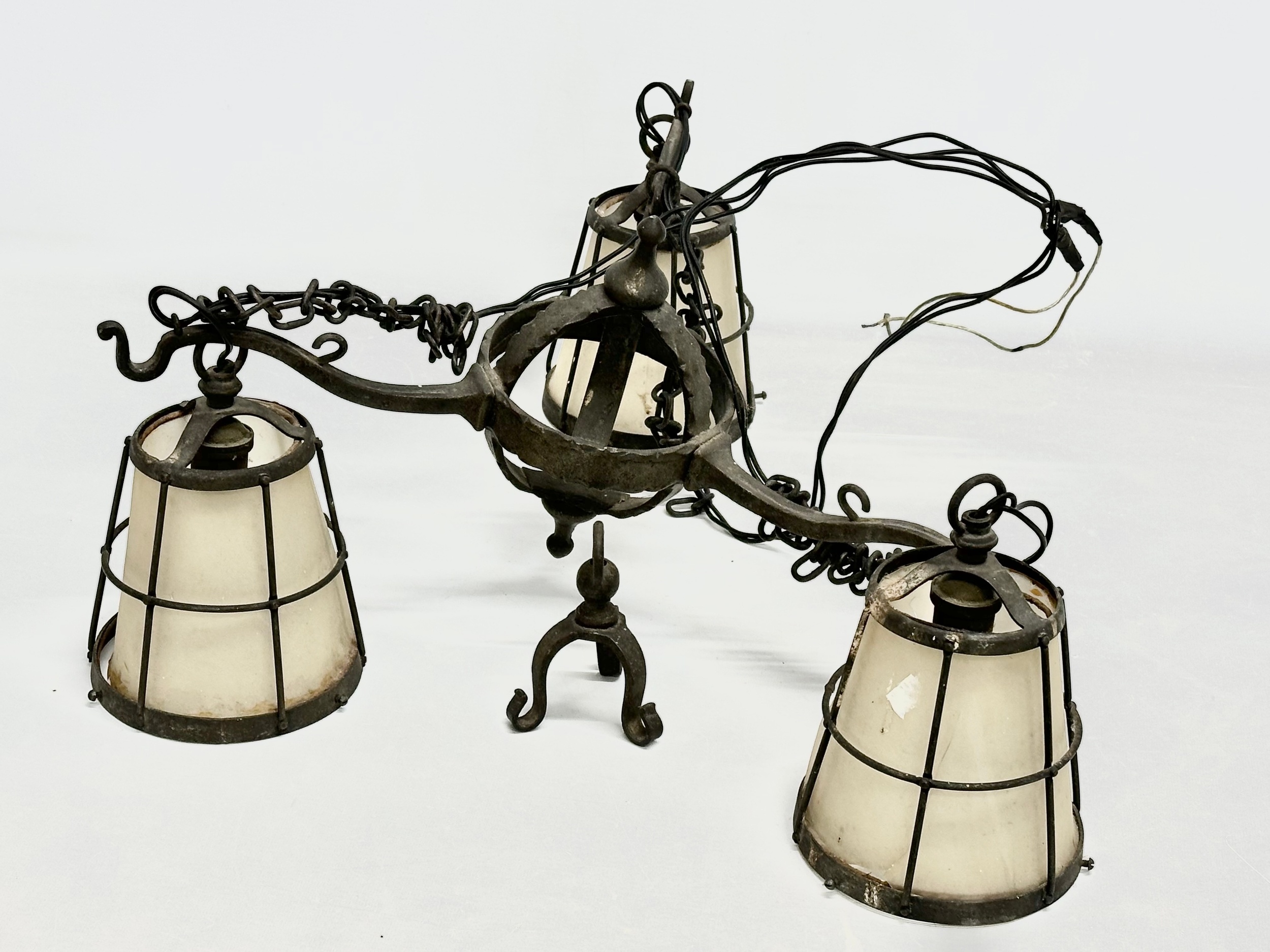 An early 20th century Arts & Crafts Wrought Iron chandelier. - Image 2 of 5