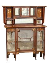 An Edwardian inlaid mahogany Art Nouveau display cabinet with bowed glass panels. 129x40.5x167cm(1)