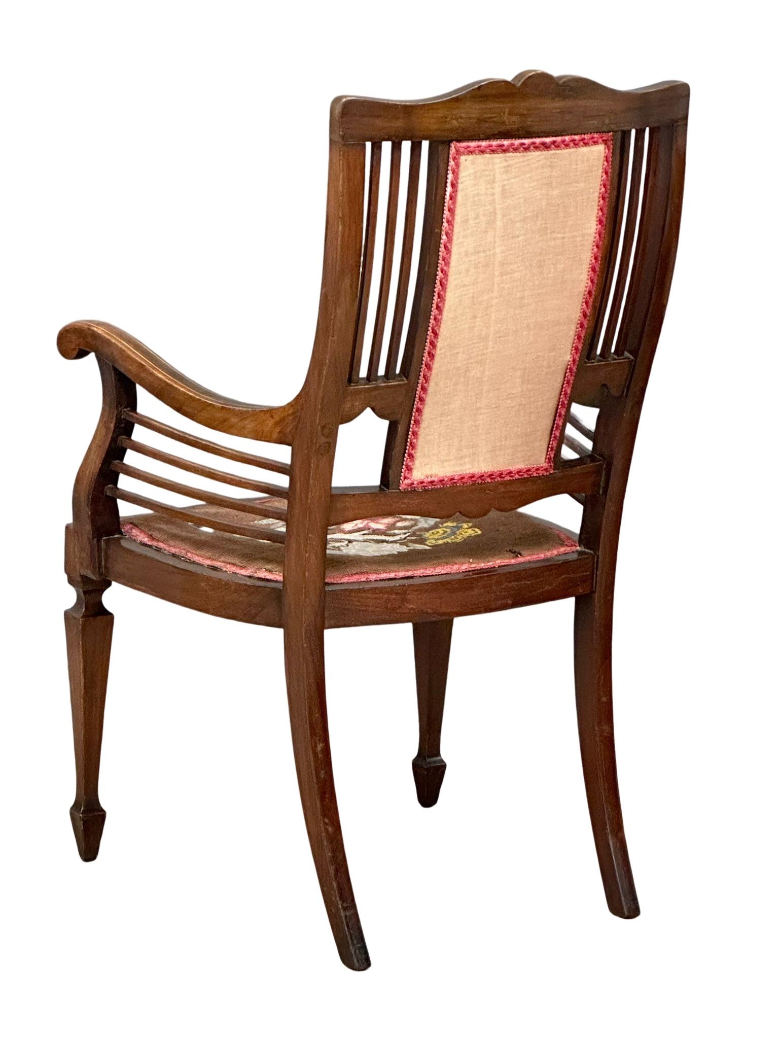 An Edwardian inlaid mahogany armchair with tapestry seat. 59x53x100cm(3) - Image 2 of 5