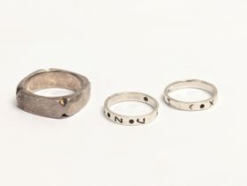 3 silver rings. UK size O, O, and X. Total weight 17.5g