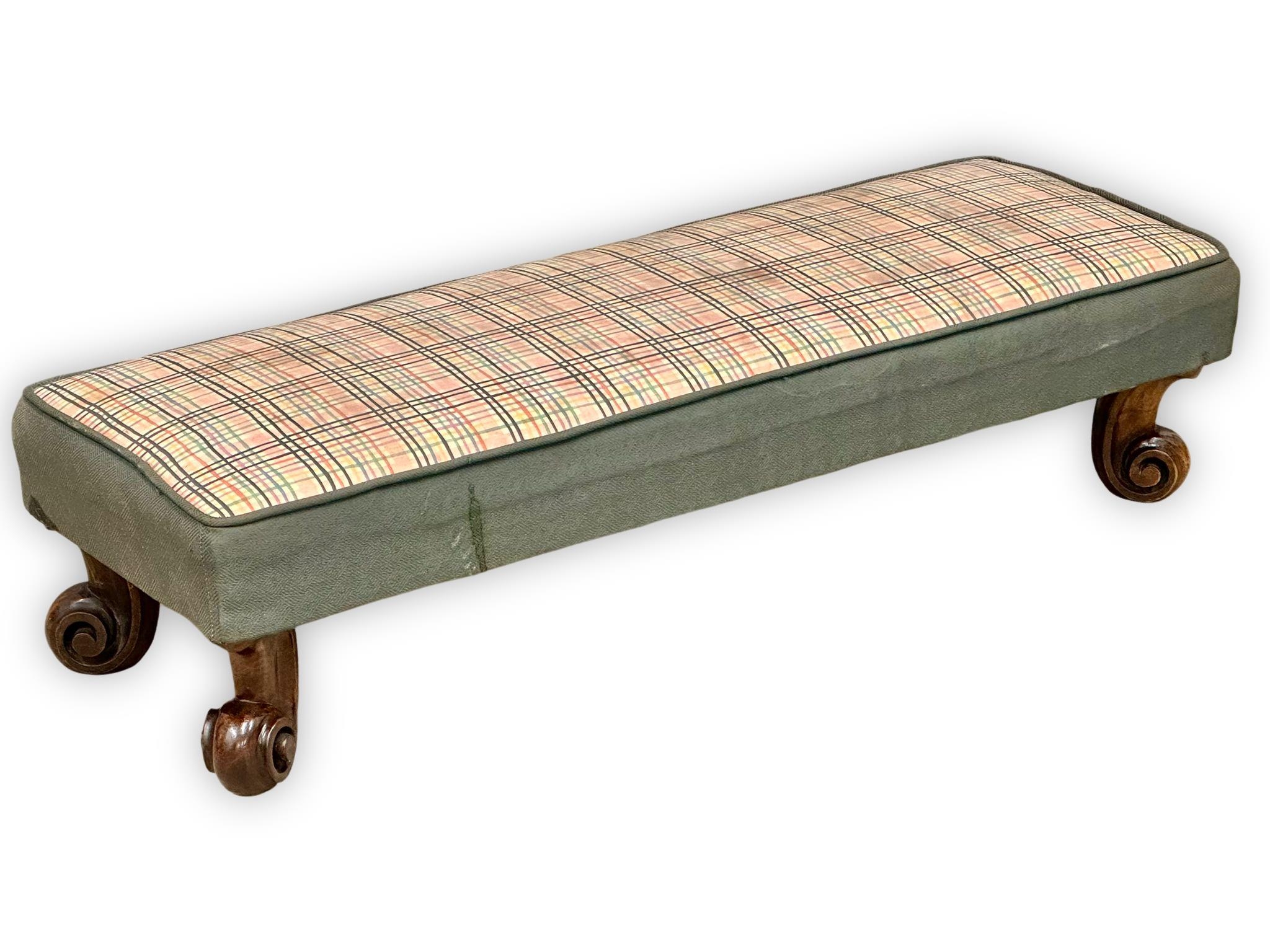 A long Victorian footstool on cabriole legs. 92x32x22cm(4)