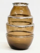 A 1960’s Mid Century Amber Beehive vase. 15x23cm