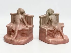 A pair of rare early 20th century Rookwood bookends. Circa 1910-1920. 11x11x14cm