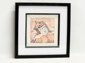 An oil painting by Con Campbell ‘Woman Sleeping’ 20x20cm. Frame 33x33cm