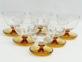 A set of 6 1960’s Art Deco style dessert glasses with Amber Glass bases. 10.5x10cm