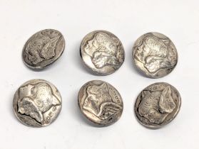 A set of 6 early 20th century silver buttons by William Richard Corke. London, 1900. Roughly 24.9g