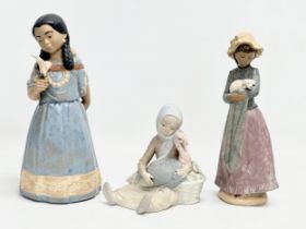 3 Spanish pottery figurines. Lladro, NAO, Nadal. A Lladro ‘Girl with Turkey’ 13x15cm. A NAO ‘Girl
