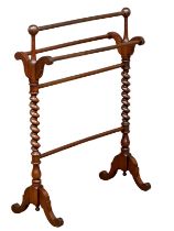 A Victorian mahogany towel rail with Barley Twist supports. 69x31x90cm(3)