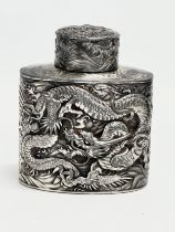 A good quality late 19th century Chinese silver plated tea caddy. Circa 1880-1900. 9x6x12cm