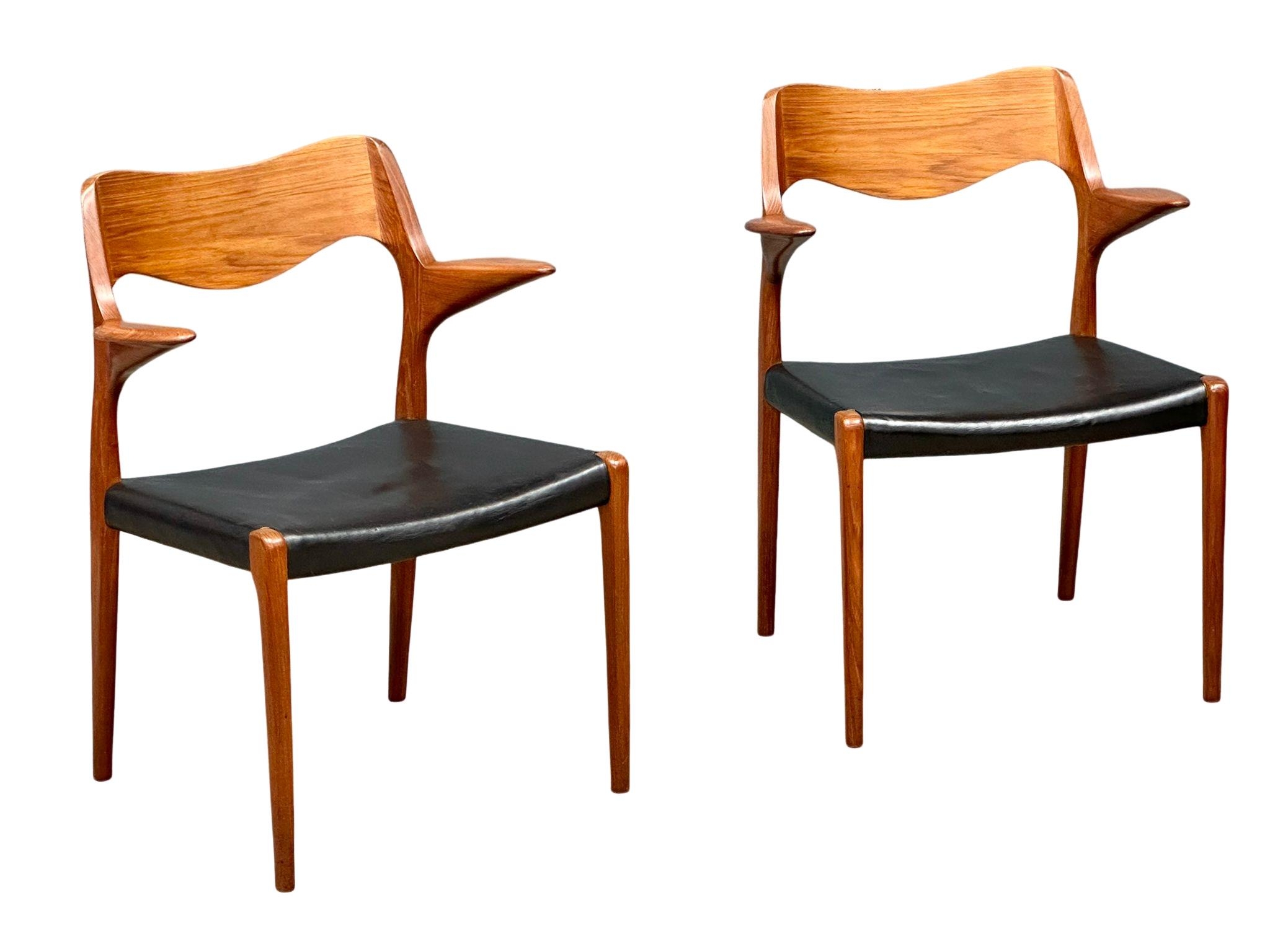 A pair of rare Danish Mid Century teak carver armchairs designed by Niels Otto Moller for J.L. - Image 2 of 12