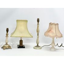 4 vintage Onyx and Brass table lamps. Largest 42cm