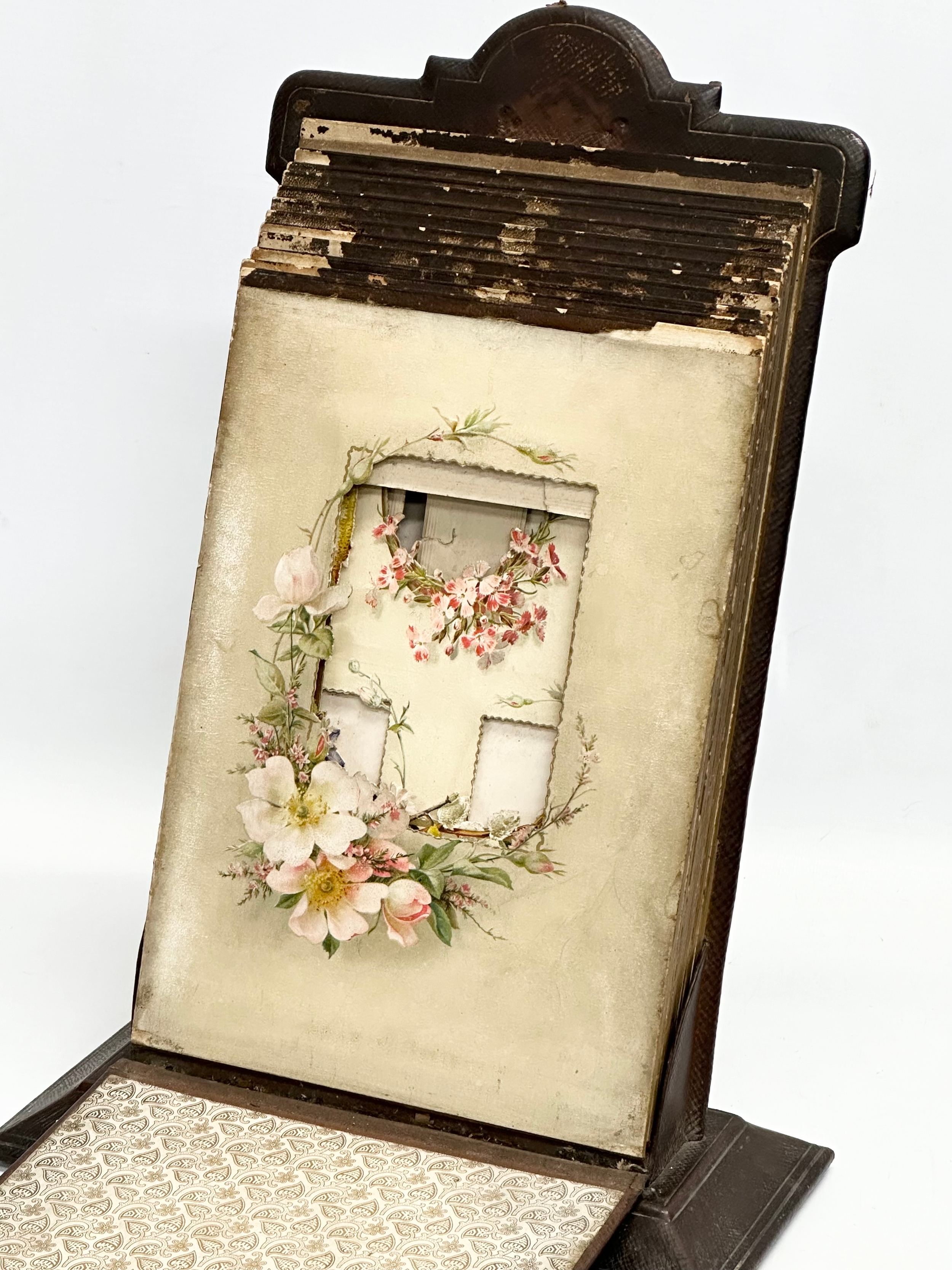 A Victorian leather and hand painted photo album. 26x13x38cm - Image 2 of 5