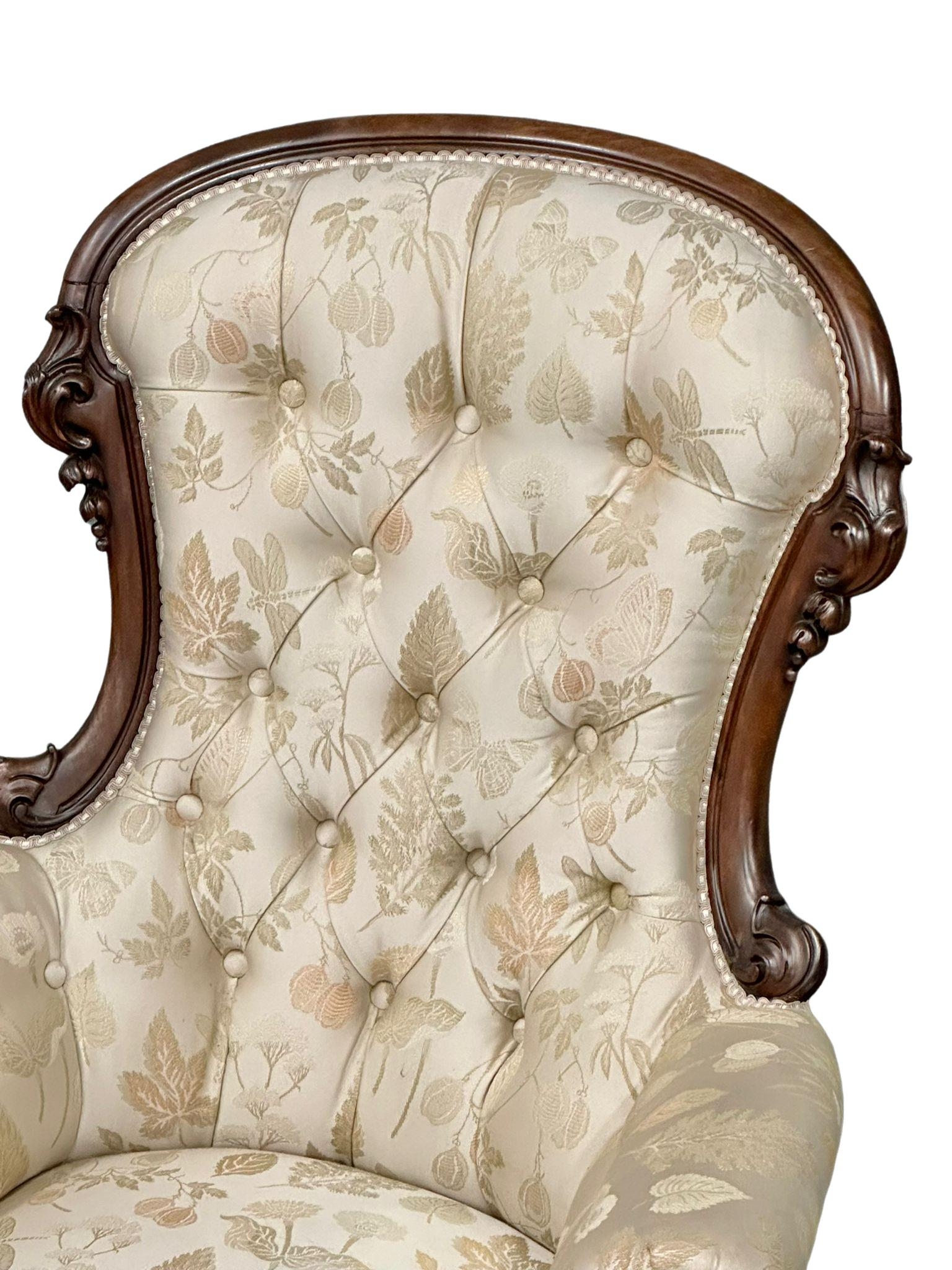 A large Victorian Mahogany deep buttoned back gents armchair on cabriole legs. Circa 1860 - Image 3 of 5