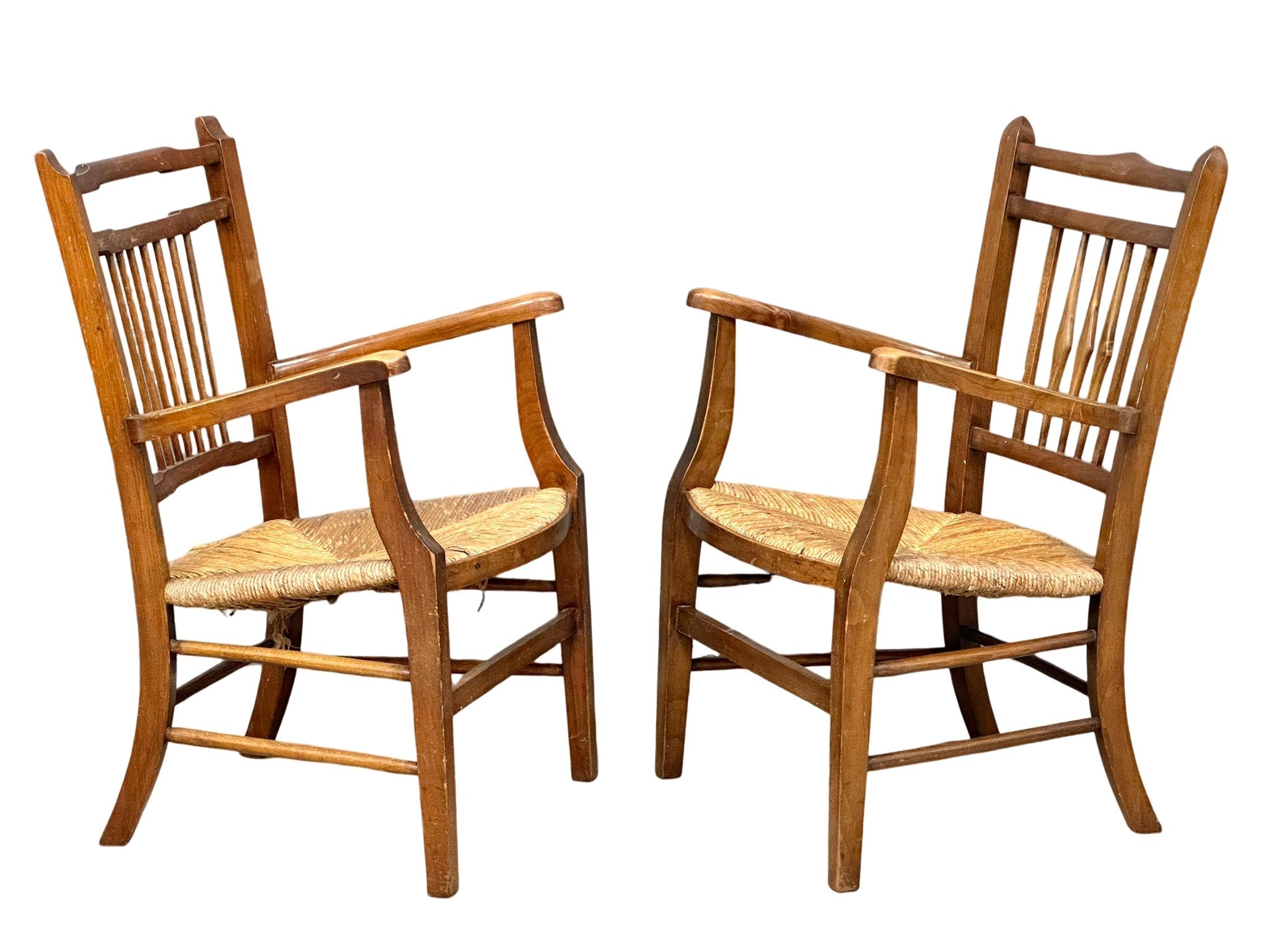 A near pair of early 20th century armchairs with rush seats. 51x46x80cm(3) - Image 3 of 6