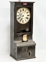 A large early 20th century Blick Time Records LTD clocking in clock. 36x28x87cm