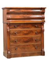 A large Scottish Victorian mahogany Ogee front chest of drawers. 2 piece. Circa 1870-1880.