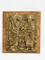 An Irish Bronze religious wall plaque. Breach Maodhog. 16x20cm not including wood.