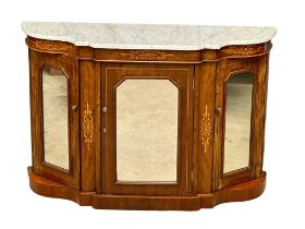 A fine proportioned Victorian inlaid Walnut credenza with original marble top. Circa 1860-1870.