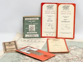 A collection of vintage Irish maps. Ulster Transport Time of Passenger Services. Ordnance Survey