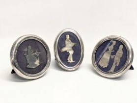 A set of 3 19th / early 20th century silver silhouettes in silver frames. Largest measures 10.5x10.