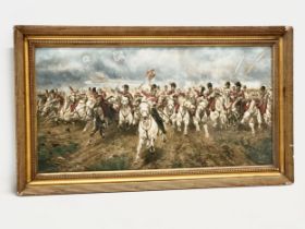 A 19th century remarque oil painting of The Scots Greys Charge, Battle of Waterloo.