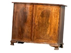 A large late 19th century George III style inlaid Mahogany linen cupboard. 118cmx66cmx99cm.