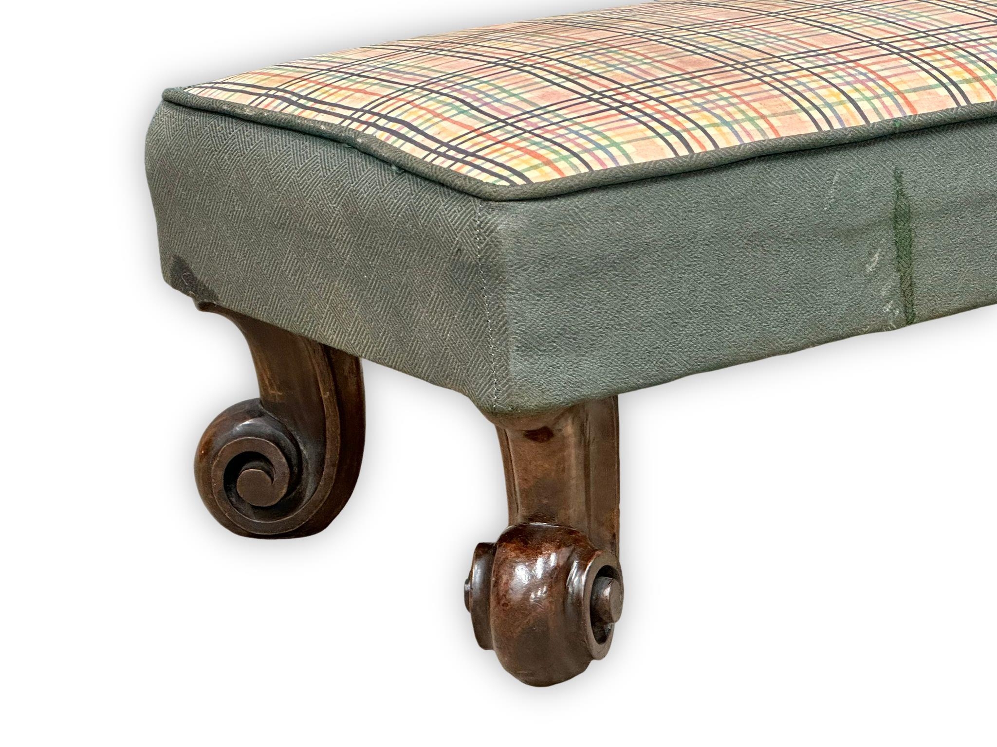 A long Victorian footstool on cabriole legs. 92x32x22cm(4) - Image 3 of 3