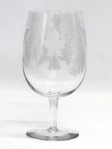 A large early 19th century drinking glass with etched leaves and grape vines. Circa 1800-1840.