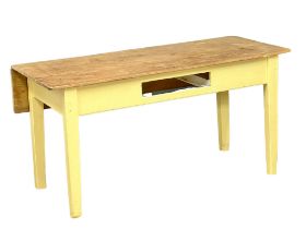 A Victorian pine farmhouse kitchen table. Closed 151x66x77cm. Open 151x91.5x77cm