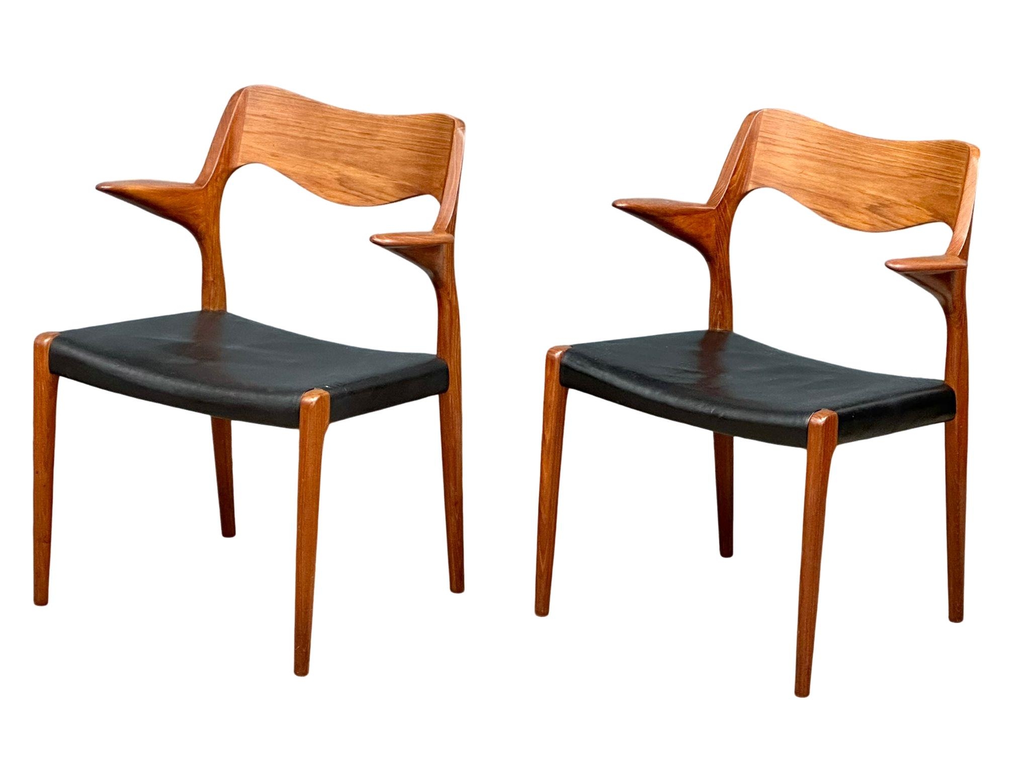 A pair of rare Danish Mid Century teak carver armchairs designed by Niels Otto Moller for J.L. - Image 10 of 12
