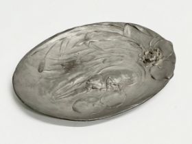 An early 20th century Orivit Art Nouveau pewter tray with lobster and flower motif. Circa 1900-1910.