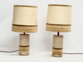 A pair of 1970’s Mid Century linen and copper table lamps with original matching shades. 52cm