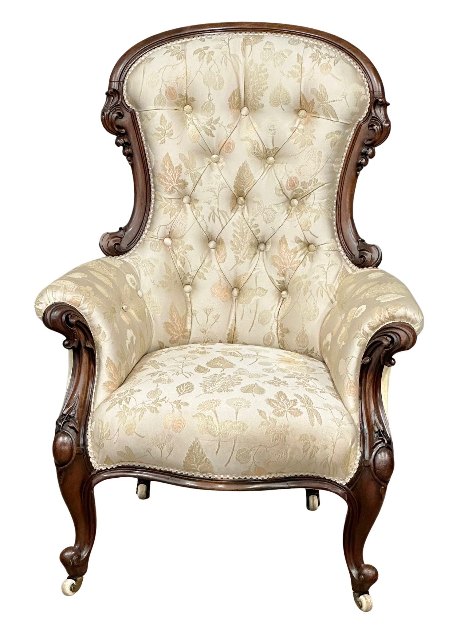 A large Victorian Mahogany deep buttoned back gents armchair on cabriole legs. Circa 1860 - Image 5 of 5